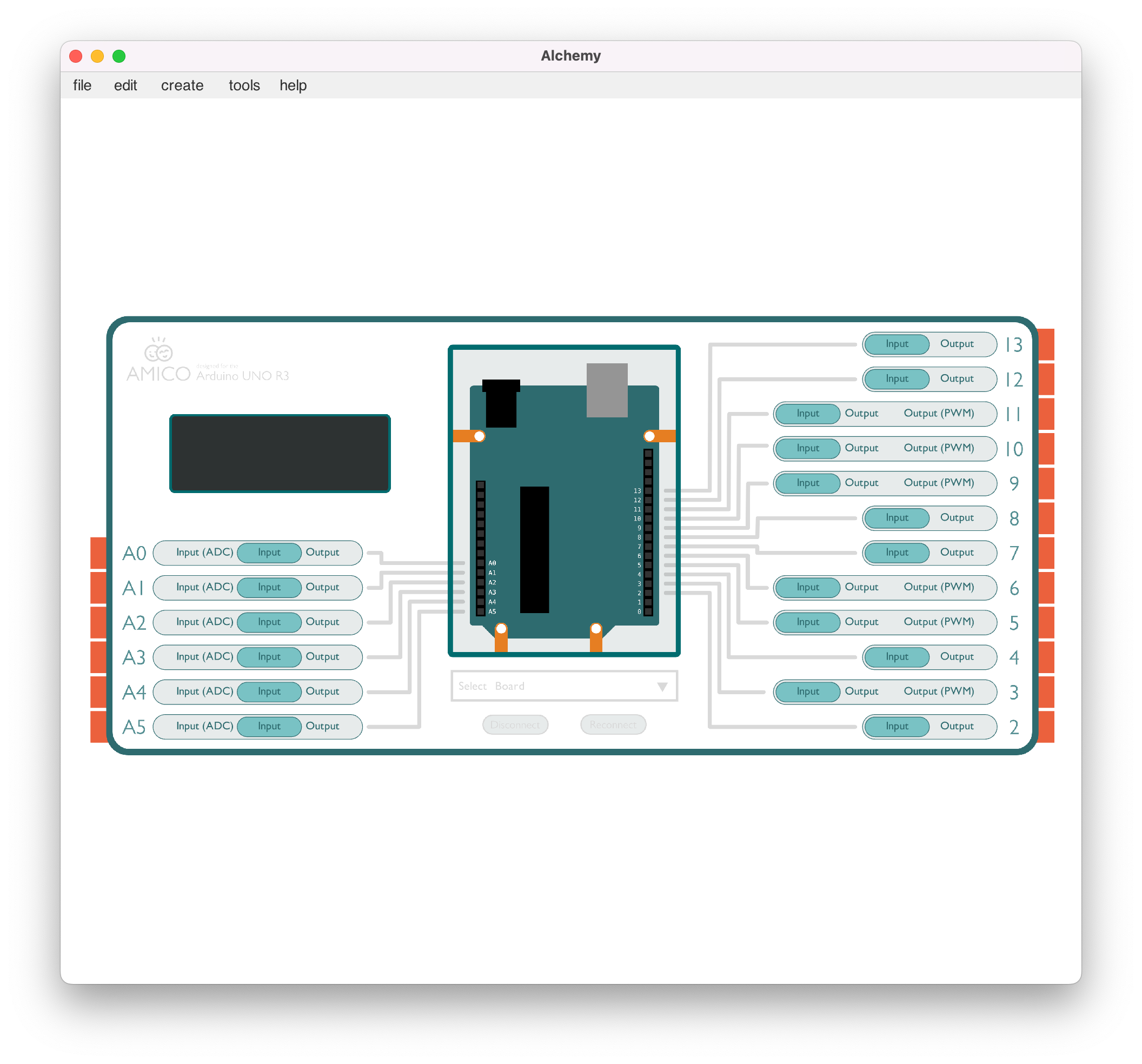 A picture of Alchemy displaying the Amico Arduino Uno R3 unit